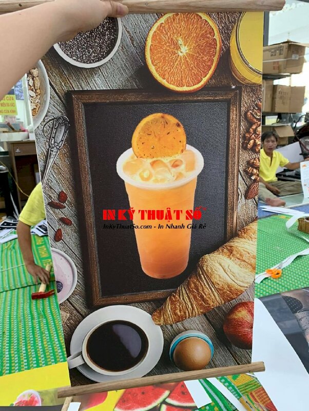 In tranh Canvas giá rẻ hình đồ ăn thức uống, gia công nẹp gỗ 2 đầu treo trang trí quán ăn - INKTS1883
