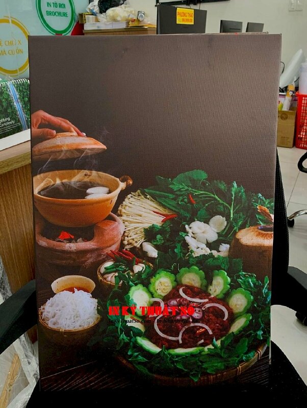 Tranh trang trí quán bánh cuốn in Canvas mực dầu mờ hình món ăn của quán - INKTS3256