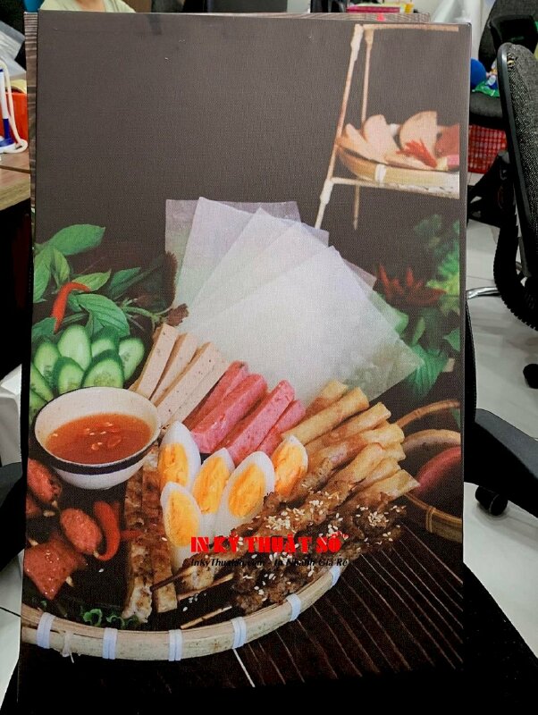 Tranh trang trí quán bánh cuốn in Canvas mực dầu mờ hình món ăn của quán - INKTS3256