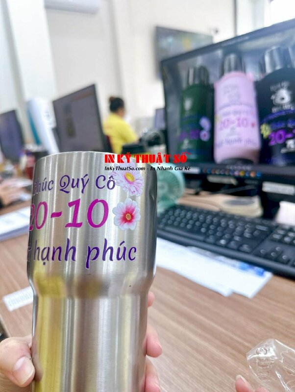 In ấn UV DTF lời chúc lên ly giữ nhiệt làm quà tặng số lượng lớn - INKTS772