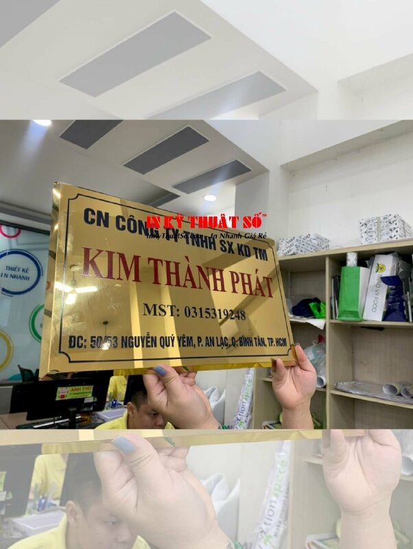 In biển tên công ty bằng inox 304 vàng gold in UV lót trắng - INKTS809