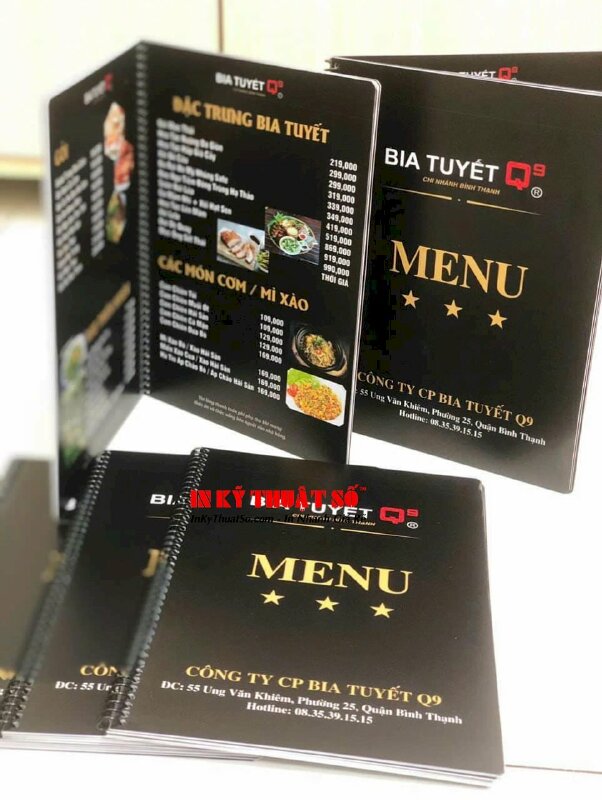 In menu quán bia tuyết, menu nhựa dày, đóng gáy lò xo đen - INKTS3275