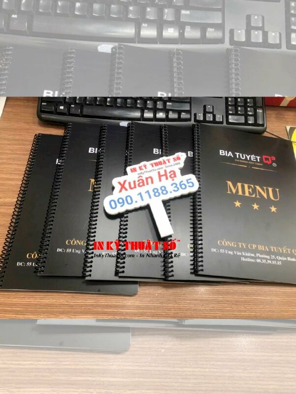 In menu quán bia tuyết, menu nhựa dày, đóng gáy lò xo đen - INKTS3275