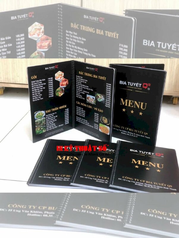 In menu quán bia tuyết, menu nhựa dày, đóng gáy lò xo đen - INKTS3275