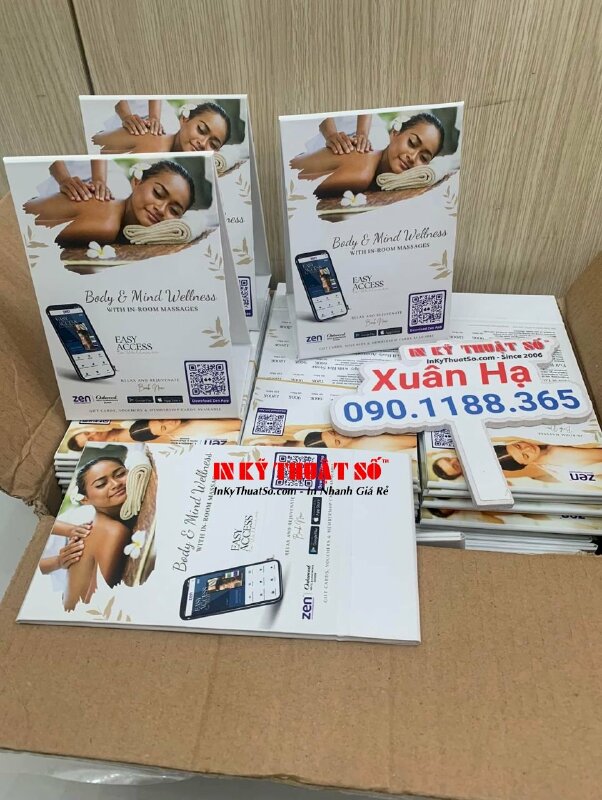 In standee đế bồi Carton chữ A để bàn làm bảng giá dịch vụ Spa & Massage tận nơi - INKTS1060