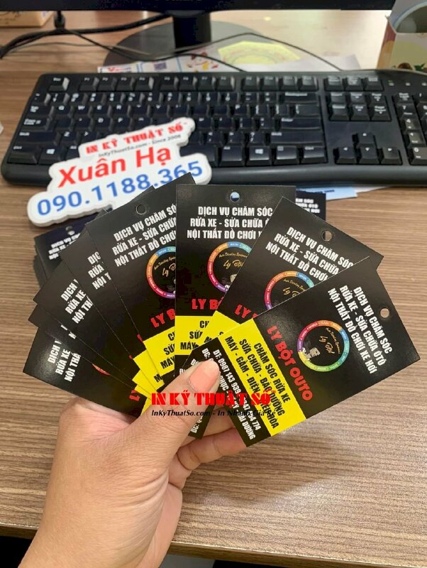 In thẻ bảo dưỡng nhắc lịch khách hàng cho dịch vụ chăm sóc rửa xe sữa chửa ôtô, hàng gửi đi Hải Dương từ TPHCM - INKTS3278