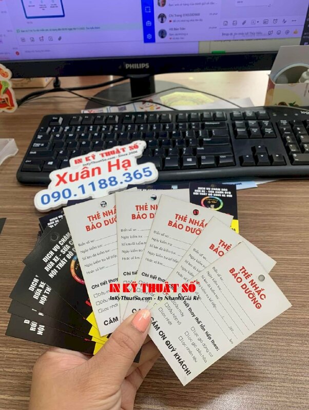 In thẻ bảo dưỡng nhắc lịch khách hàng cho dịch vụ chăm sóc rửa xe sữa chửa ôtô, hàng gửi đi Hải Dương từ TPHCM - INKTS3278