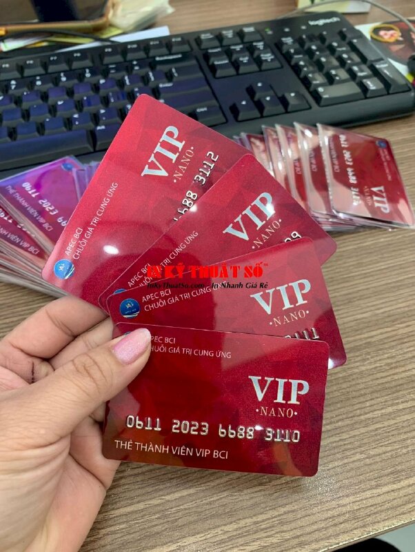 In thẻ thành viên VIP Hội liên hiệp thương mại, thẻ nhựa chuẩn ngân hàng, ép nhũ, dập nổi đánh số nhảy - INKTS916