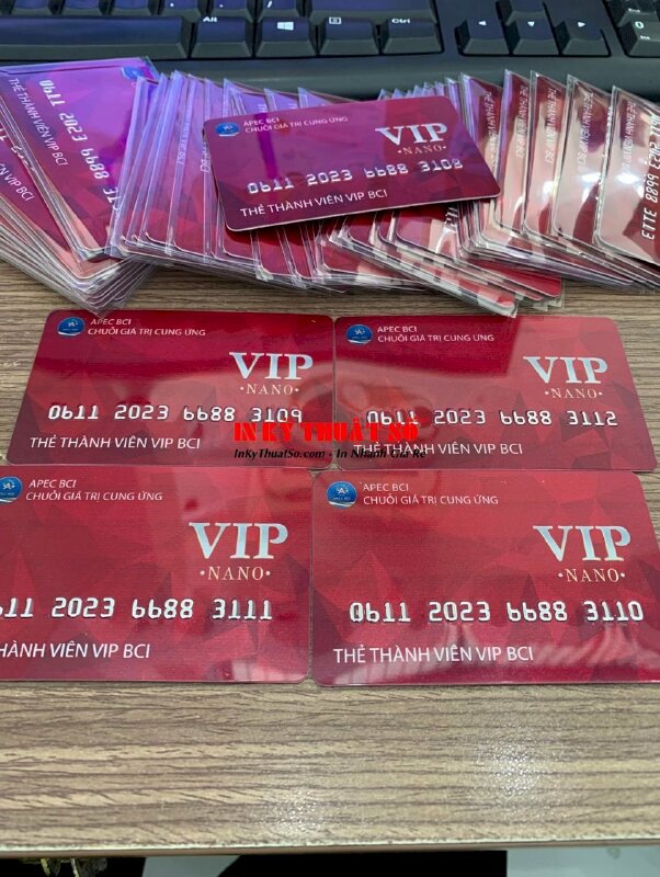 In thẻ thành viên VIP Hội liên hiệp thương mại, thẻ nhựa chuẩn ngân hàng, ép nhũ, dập nổi đánh số nhảy - INKTS916