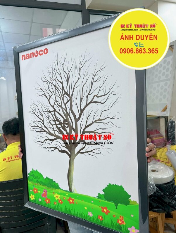 Khung tranh in dấu vân tay cho tiệc công ty, tranh Canvas dầu mờ căng khung viền đen 60x80cm - INKTS1098