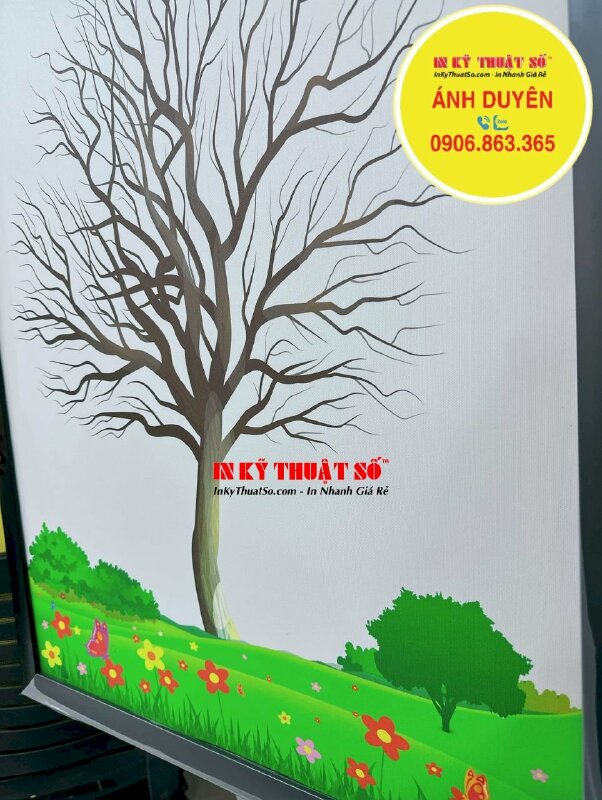 Khung tranh in dấu vân tay cho tiệc công ty, tranh Canvas dầu mờ căng khung viền đen 60x80cm - INKTS1098
