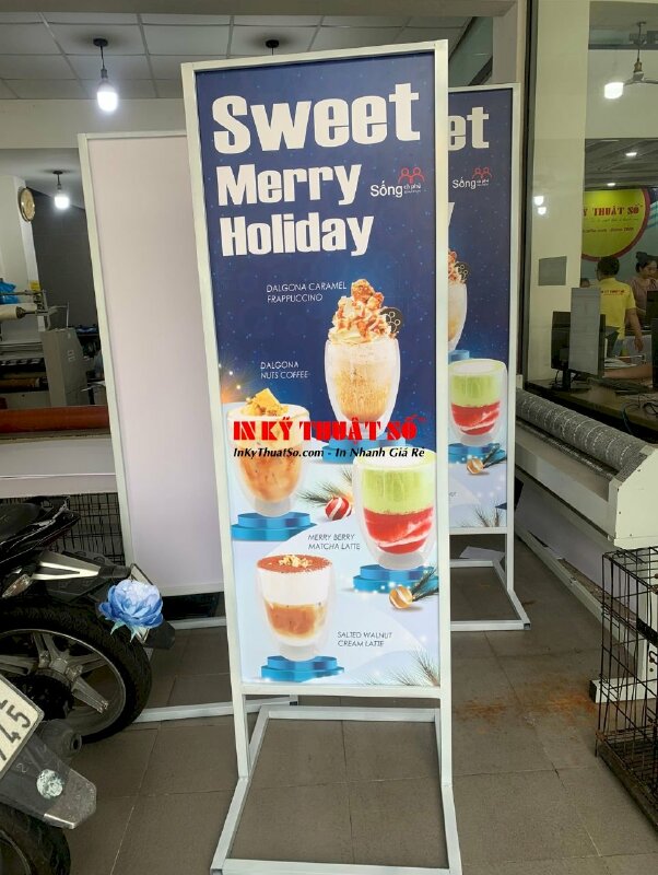 Làm chân sắt standee ngoài trời quảng cáo quán cafe 24h, study cafe - INKTS939