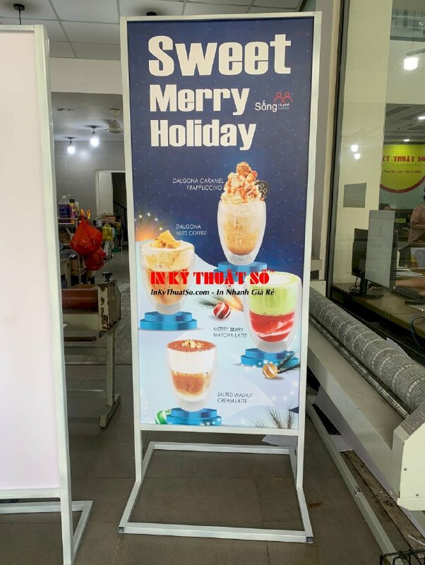 Làm chân sắt standee ngoài trời quảng cáo quán cafe 24h, study cafe - INKTS939