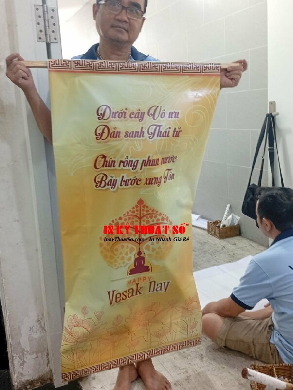 Phướn Phật Đản, phướn treo Phật giáo in bạt hiflex xỏ cây 2 đầu treo ngoài trời - INKTS3282