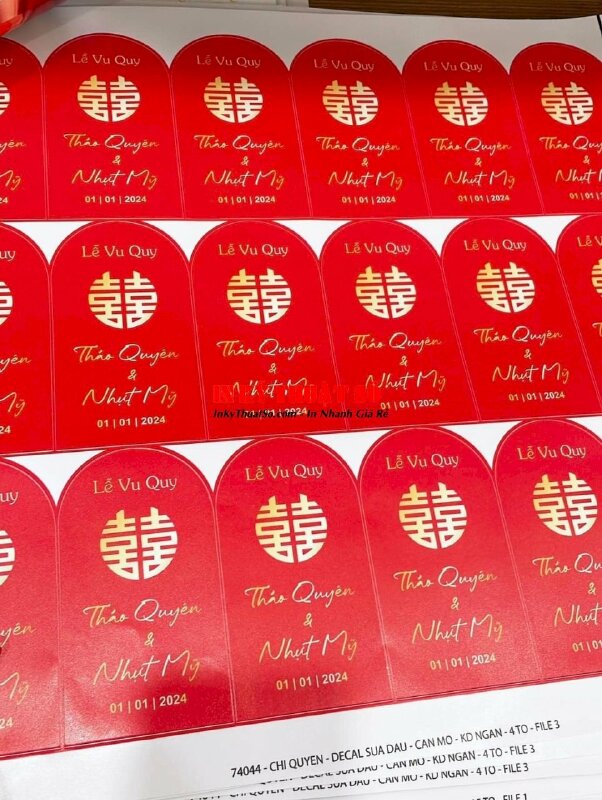 Tem dán chai nước suối sự kiện Lễ Vu Quy, in Decal sữa dán chai nhựa tròn, dẹt - INKTS3280