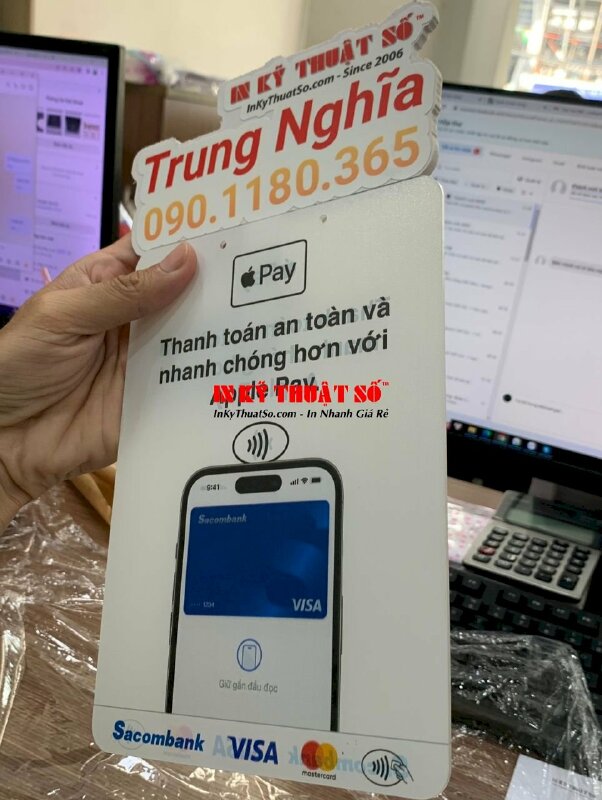 In bảng Mica để bàn thông báo chấp nhận thanh toán qua ví điện tử, cổng thanh toán online - INKTS522