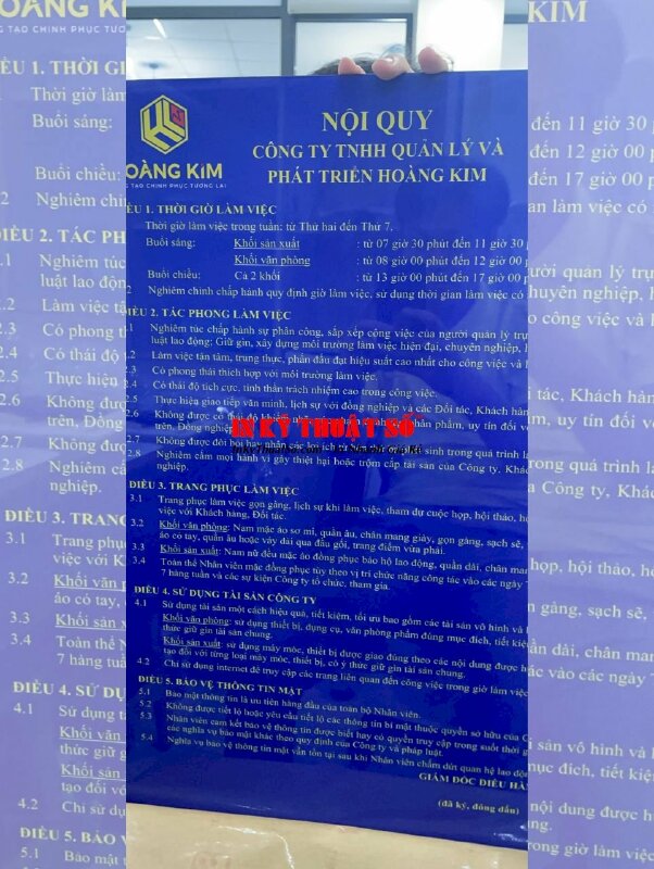In bảng nội quy công ty in UV ngược lên Mica trong 5li - INKTS1176