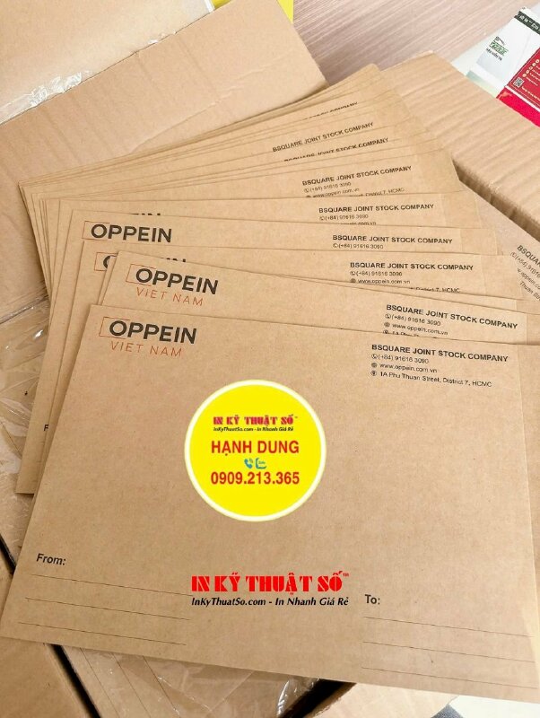 In bao thư giấy Kraft nâu in logo, địa chỉ công ty sản xuất tủ bếp & nội thất tùy chỉnh - INKTS1165