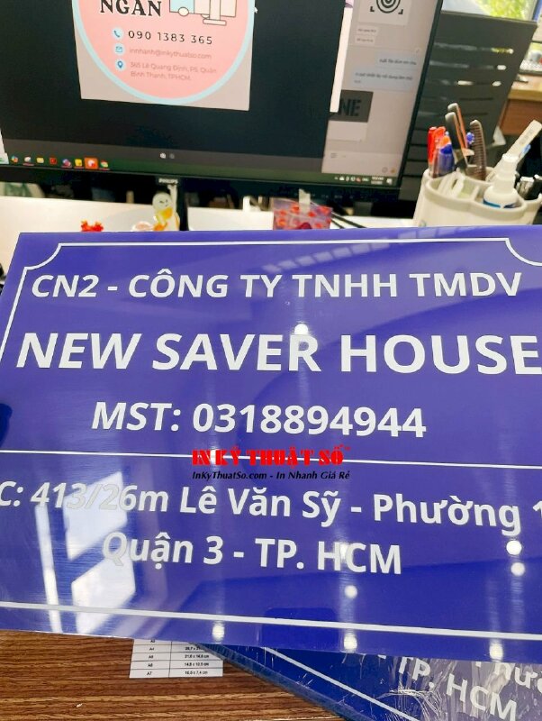 In biển hiệu công ty Mica màu xanh 5li - INKTS3305