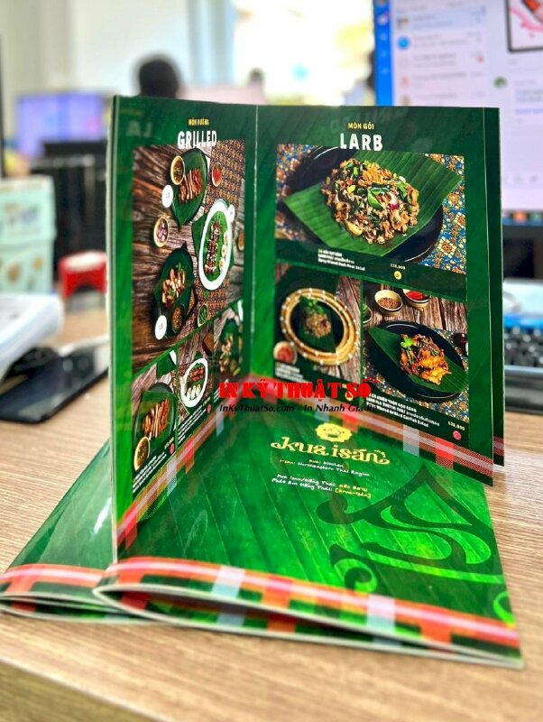 In menu nhà hàng Thái Lan, menu giấy cán bóng, đóng kim giữa - INKTS327