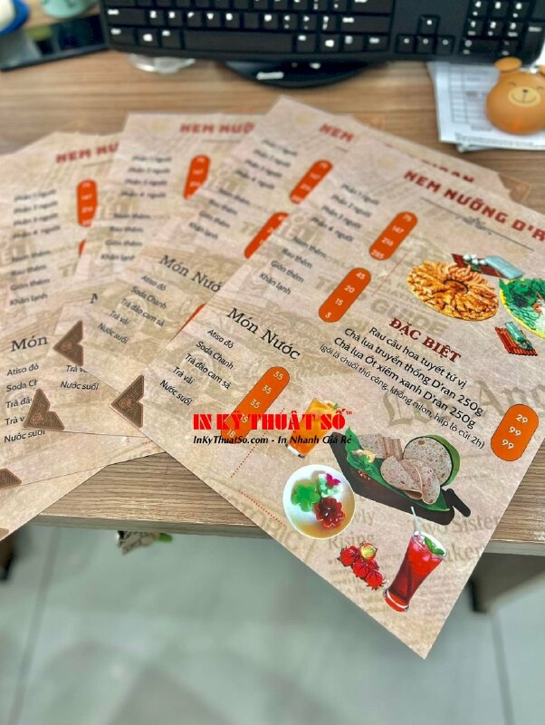 In menu quán nem nướng, menu tấm nhựa mỏng cầm tay khổ A4 tiện dụng - INKTS1169