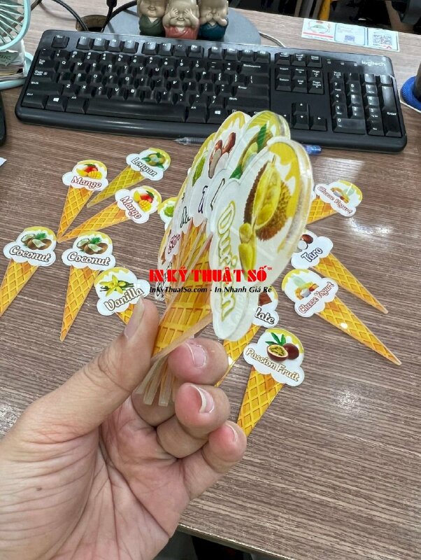 In Mica làm que cắm hình cây kem, in thẻ Mica các hương vị kem có hình minh họa - INKTS893