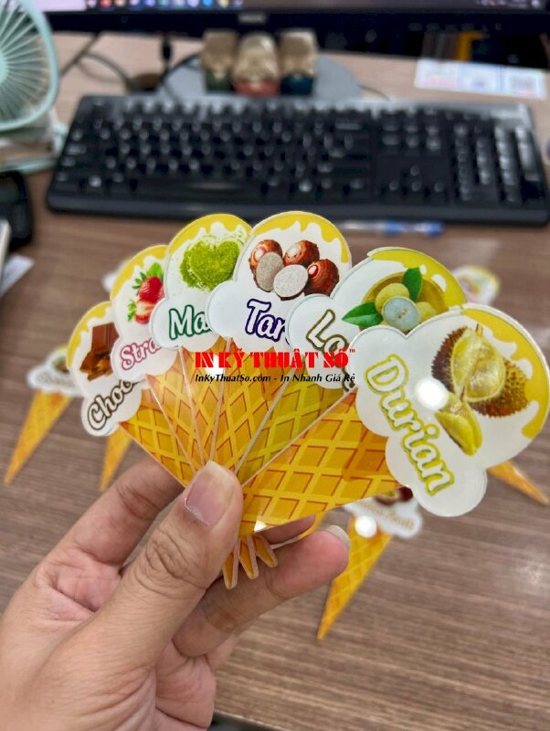 In Mica làm que cắm hình cây kem, in thẻ Mica các hương vị kem có hình minh họa - INKTS893