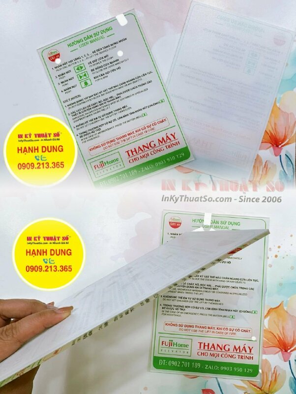 In mica UV bảng hướng dẫn sử dụng thang máy - INKTS996