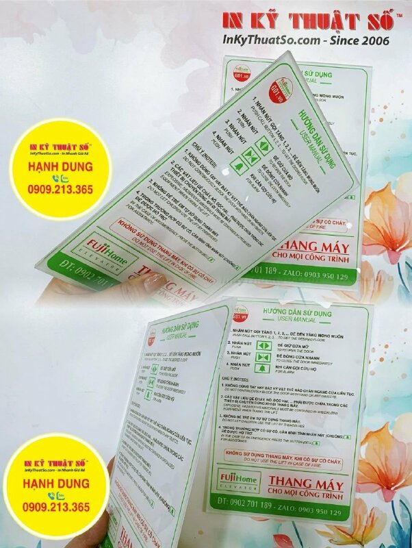 In mica UV bảng hướng dẫn sử dụng thang máy - INKTS996