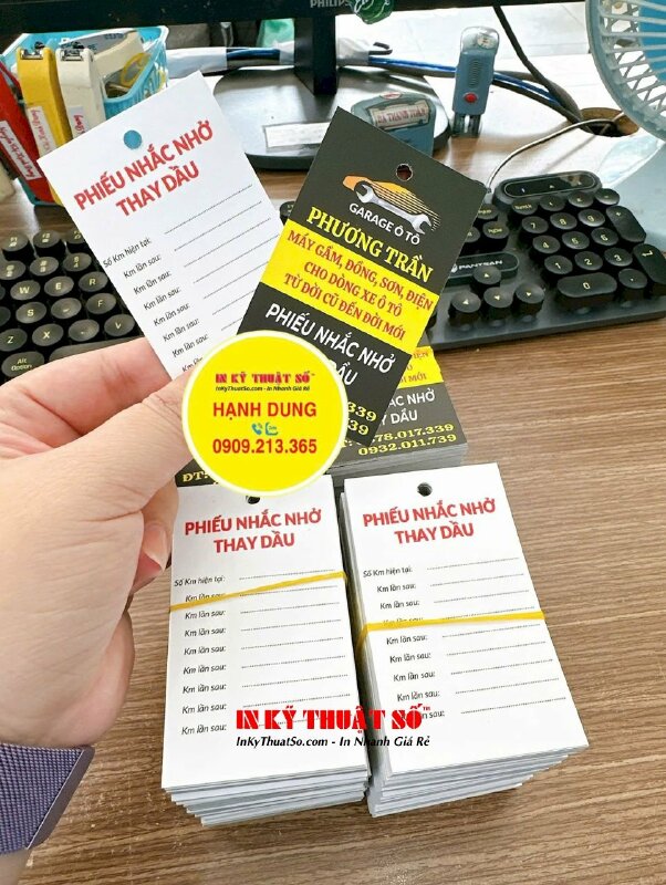 In phiếu nhắc nhở thay dầu cho garage ô tô, gửi hàng đi Phú Mỹ, Bà Rịa - Vũng Tàu từ TPHCM - INKTS1164
