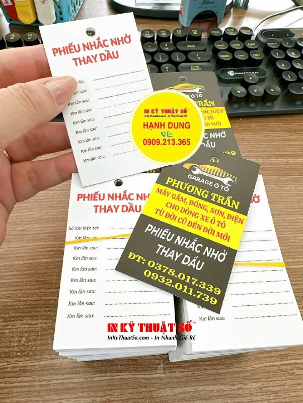 In phiếu nhắc nhở thay dầu cho garage ô tô, gửi hàng đi Phú Mỹ, Bà Rịa - Vũng Tàu từ TPHCM - INKTS1164