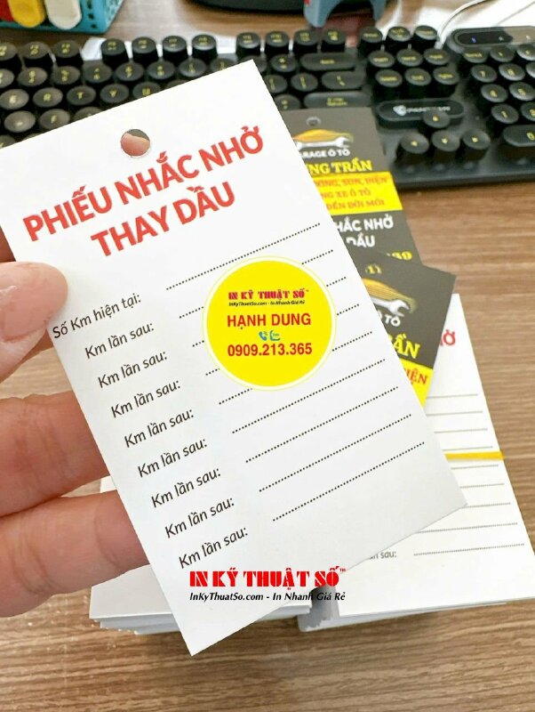 In phiếu nhắc nhở thay dầu cho garage ô tô, gửi hàng đi Phú Mỹ, Bà Rịa - Vũng Tàu từ TPHCM - INKTS1164