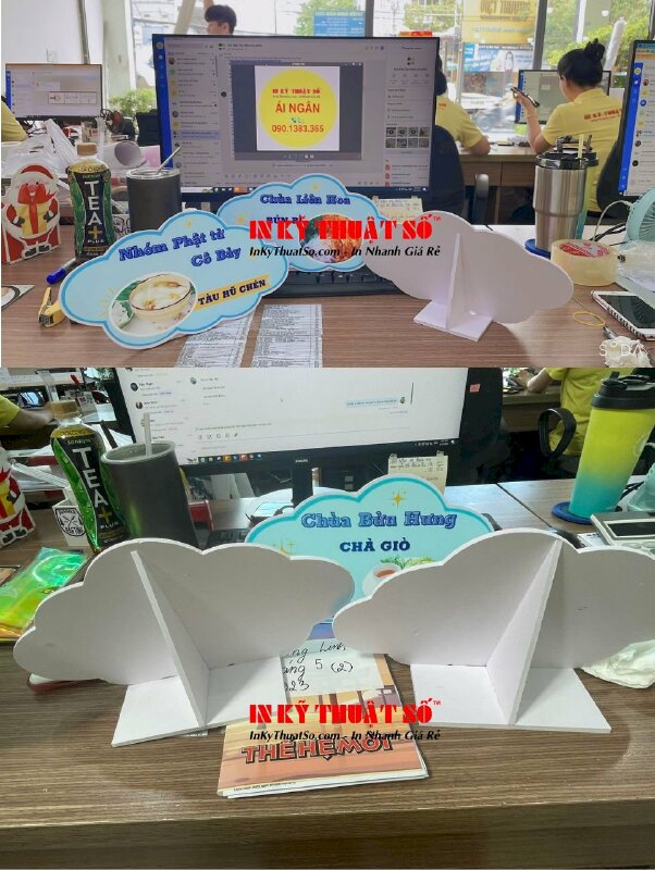 In standee 1 mặt cán mờ bồi format, cắt CNC theo file gắn chân đế - INKTS332