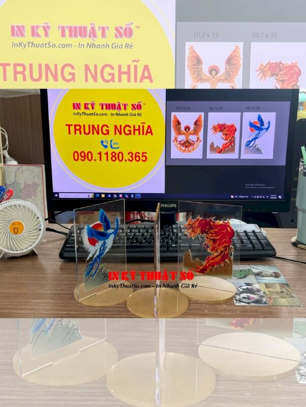 Standee để bàn mica hình chim phượng hoàng, in UV lên mica trong 3li - INKTS625
