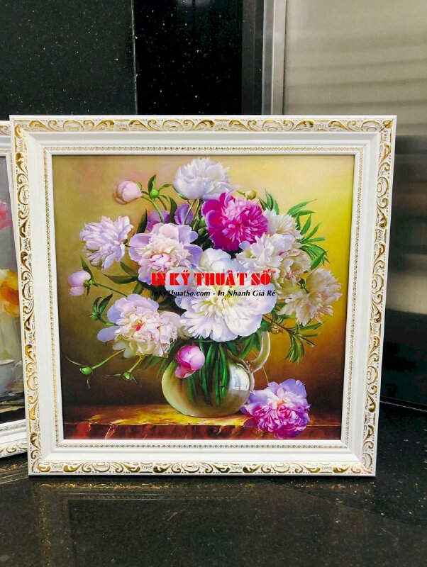 In Canvas tranh bình hoa tĩnh vật, đóng khung hoa văn cổ điển - INKTS3341