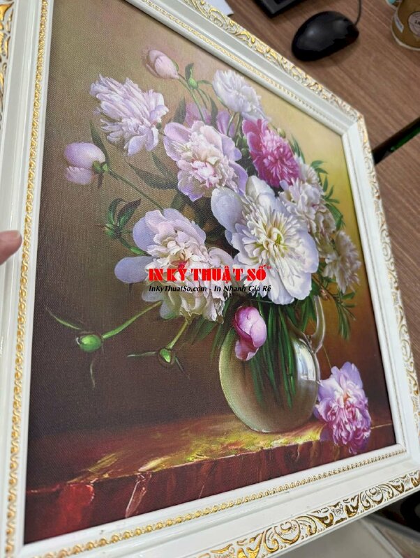 In Canvas tranh bình hoa tĩnh vật, đóng khung hoa văn cổ điển - INKTS3341