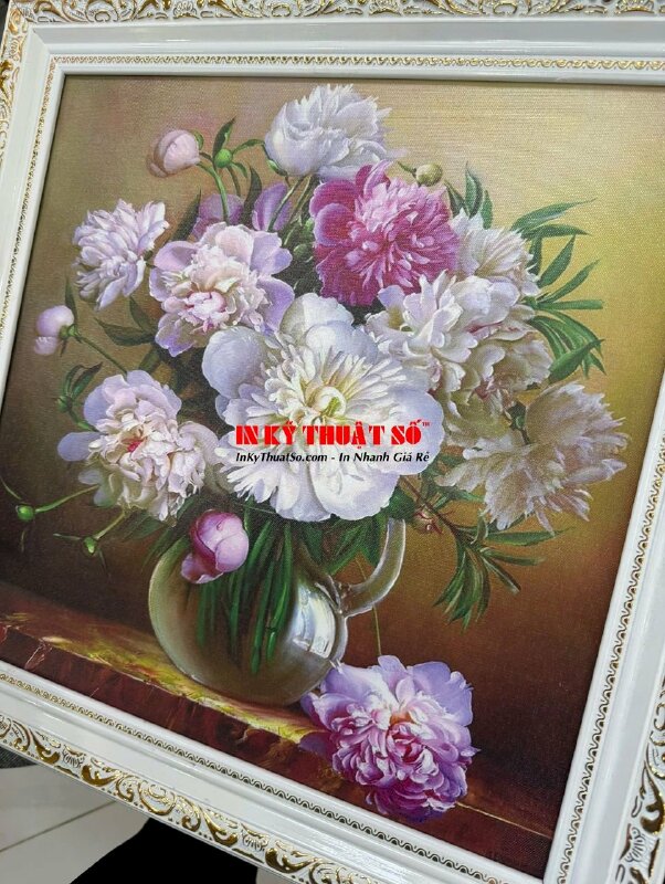 In Canvas tranh bình hoa tĩnh vật, đóng khung hoa văn cổ điển - INKTS3341