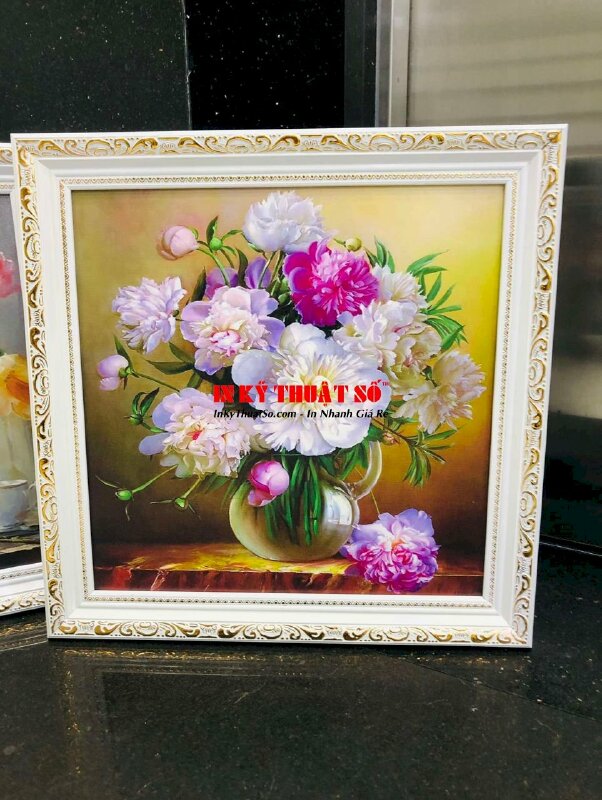 In Canvas tranh bình hoa tĩnh vật, đóng khung hoa văn cổ điển - INKTS3341