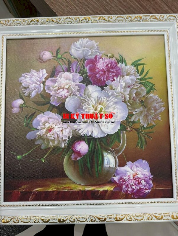In Canvas tranh bình hoa tĩnh vật, đóng khung hoa văn cổ điển - INKTS3341
