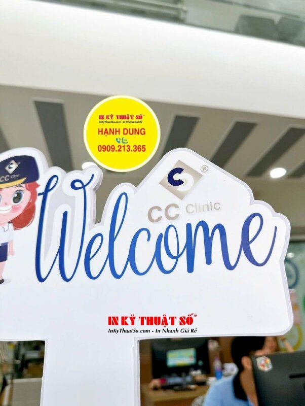 In hashtag cầm tay Welcome cho phòng khám thẩm mỹ Clinic, in PP cán formex cắt CNC theo file - INKTS3363
