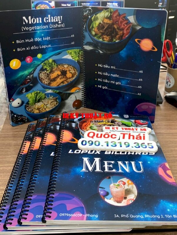 In menu quán Billiards, menu nhựa chống nước, khổ A4 đứng, gáy lò xo dễ dàng lật mở từng trang - INKTS1161