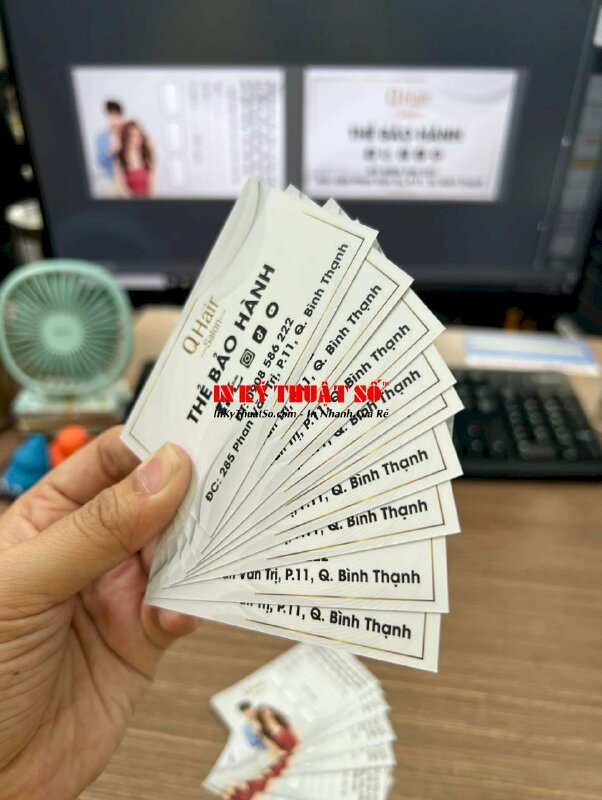 In phiếu bảo hành 2 mặt, giấy C300gsm, cán mờ cắt HCN - INKTS400