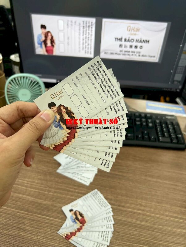 In phiếu bảo hành 2 mặt, giấy C300gsm, cán mờ cắt HCN - INKTS400