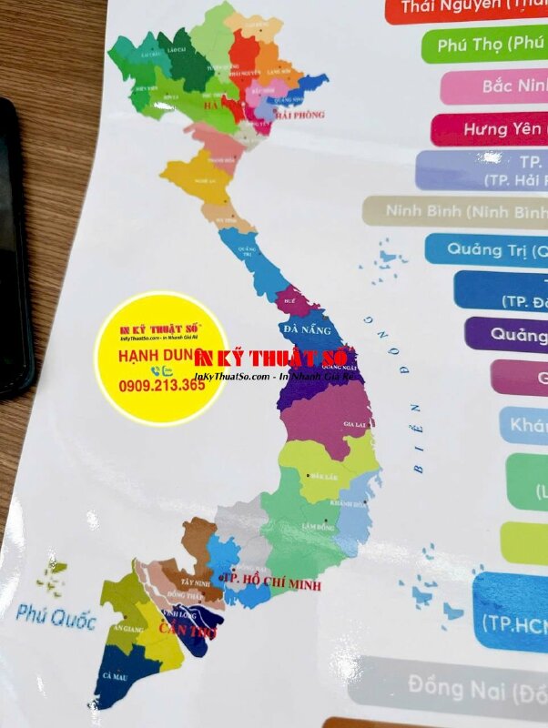 In Poster bản đồ 34 Tỉnh, Thành phố Việt Nam sau sát nhập, in giấy ảnh khổ lớn mực dầu, cán màng bóng - INKTS3352