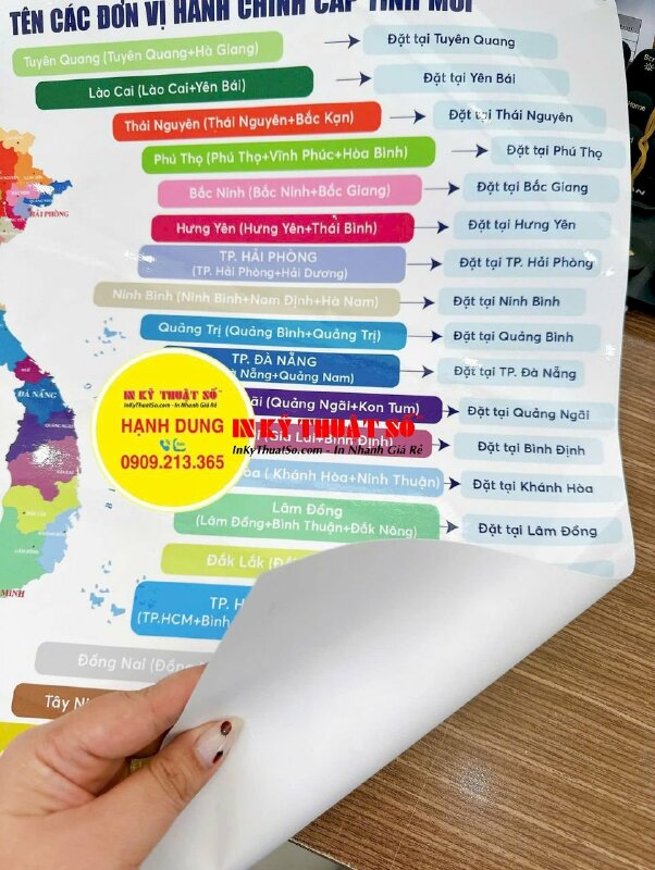 In Poster bản đồ 34 Tỉnh, Thành phố Việt Nam sau sát nhập, in giấy ảnh khổ lớn mực dầu, cán màng bóng - INKTS3352