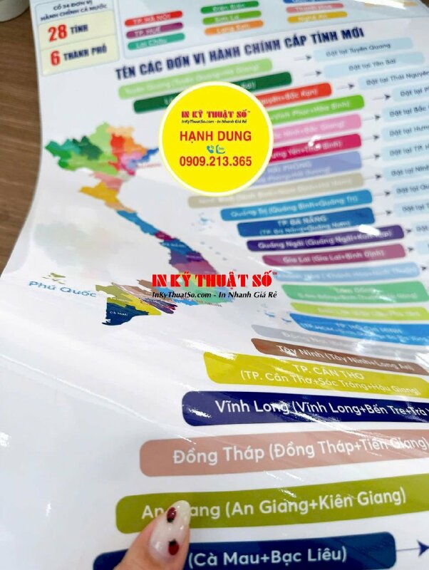 In Poster bản đồ 34 Tỉnh, Thành phố Việt Nam sau sát nhập, in giấy ảnh khổ lớn mực dầu, cán màng bóng - INKTS3352