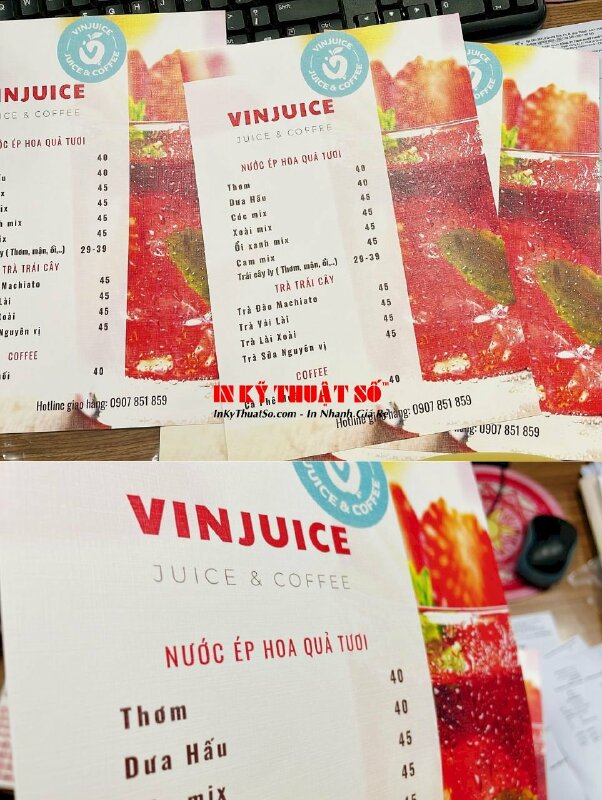 In tờ menu gắn standee mica để bàn khổ A4, A3 quán juice & coffee - INKTS1128