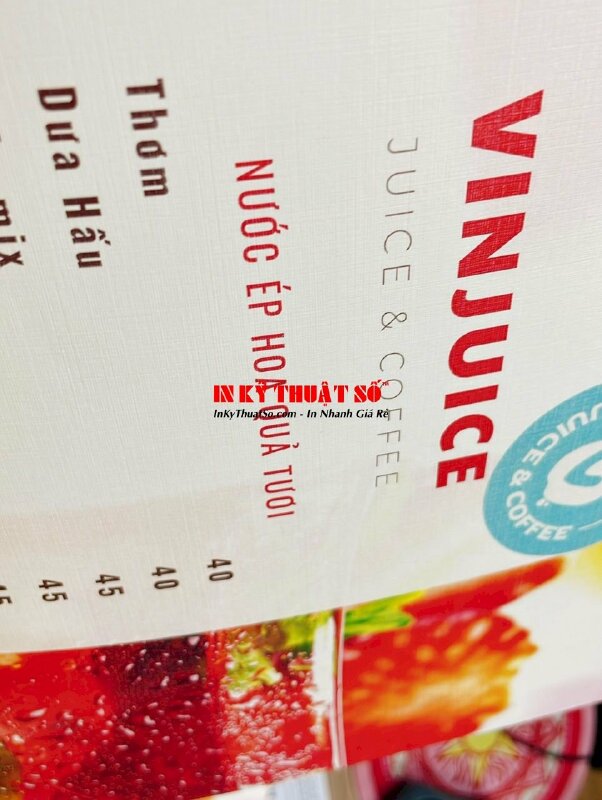 In tờ menu gắn standee mica để bàn khổ A4, A3 quán juice & coffee - INKTS1128