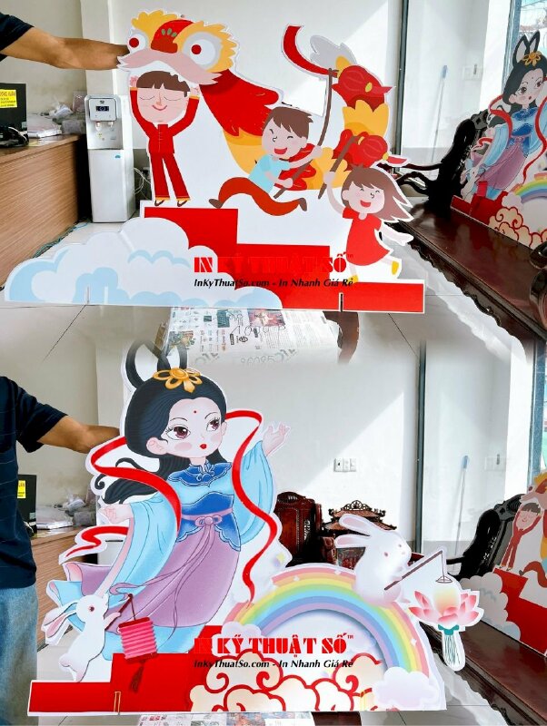 Mô hình Trung Thu lồng đèn, chị Hằng, thỏ ngọc, múa lân, rước đèn in PP format cắt CNC theo hình - INKTS596