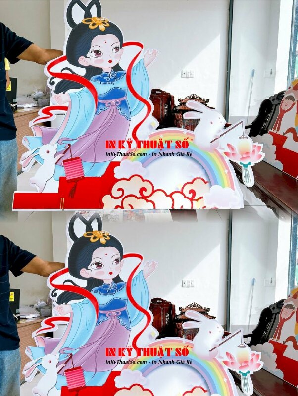 Mô hình Trung Thu lồng đèn, chị Hằng, thỏ ngọc, múa lân, rước đèn in PP format cắt CNC theo hình - INKTS596